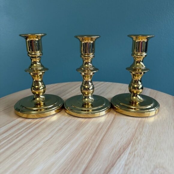 3 Vintage Baldwin Brass Candlestick Holders Traditional 5" - Picture 1 of 10
